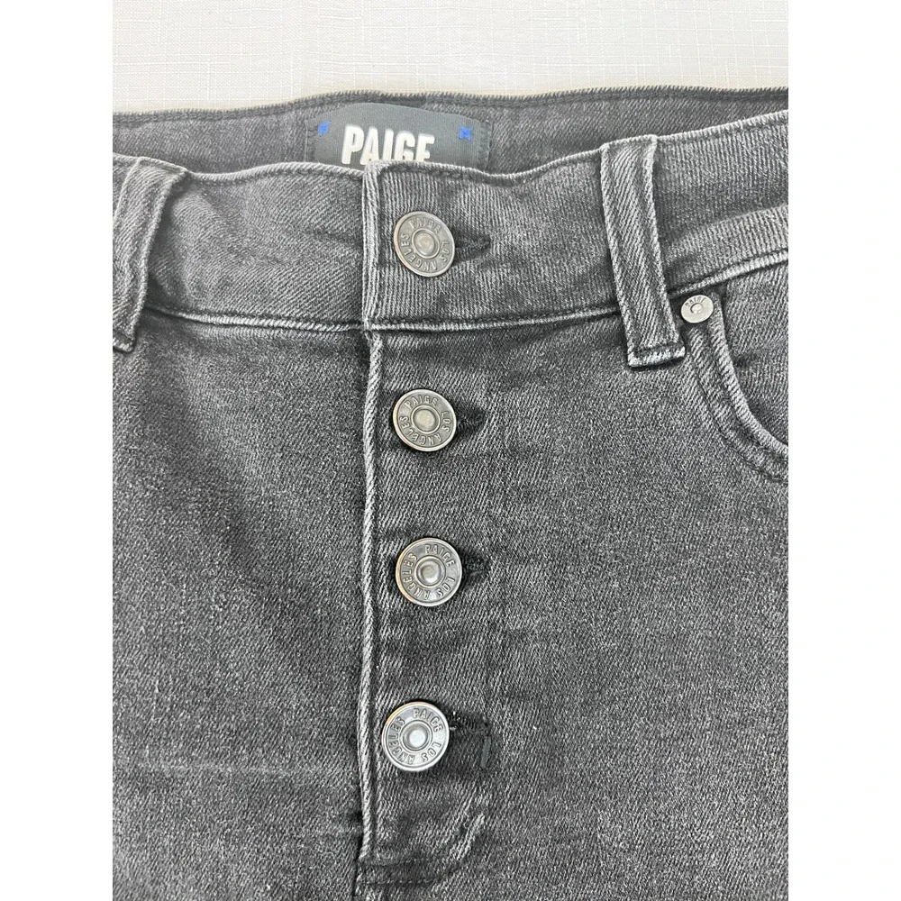 PAIGE Sarah Longline Short Women 26 Black Excellent Button Fly Raw Hem W7994